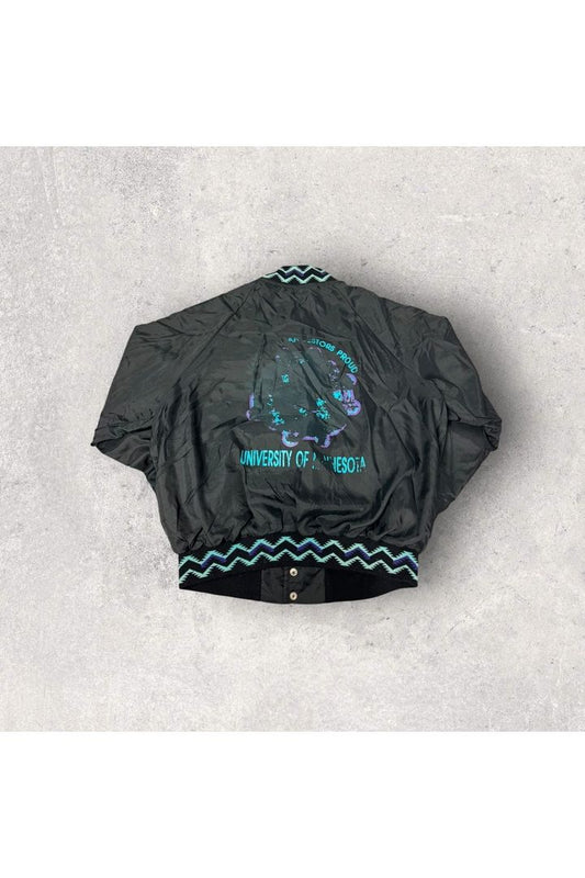 Vintage K1 Sportswear Made In USA University of Minnesota Aztec Button Snap Light Bomber Jacket- XL