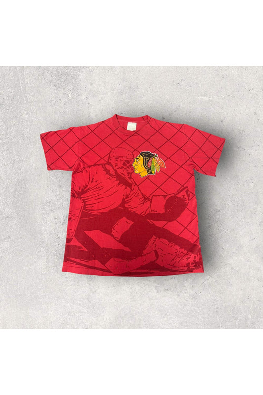 Vintage 90s Single Stitch Chicago Blackhawks All Over Print Tee- M/L