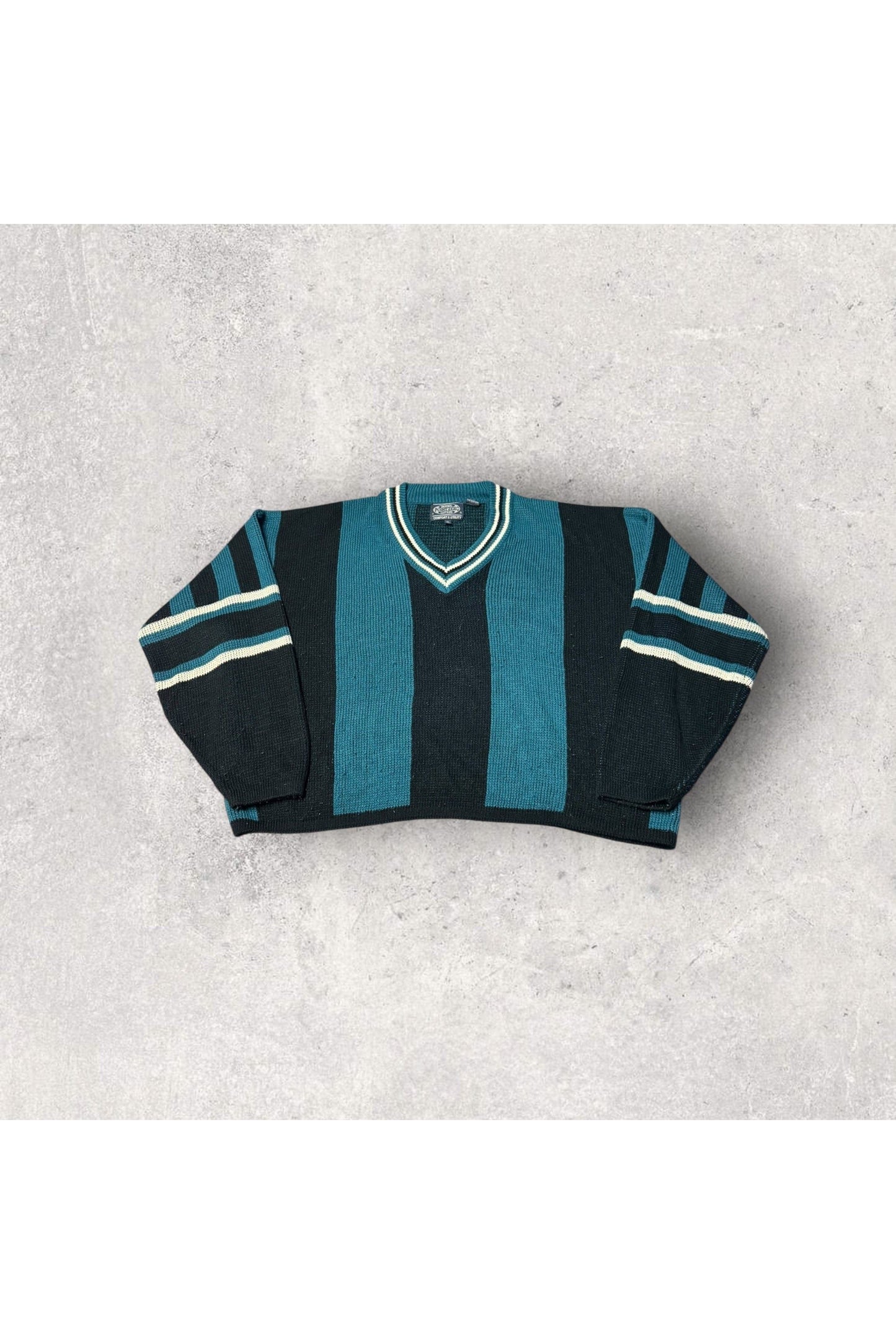 Vintage Point Zero Clothing V-Neck Knit Sweater- XL