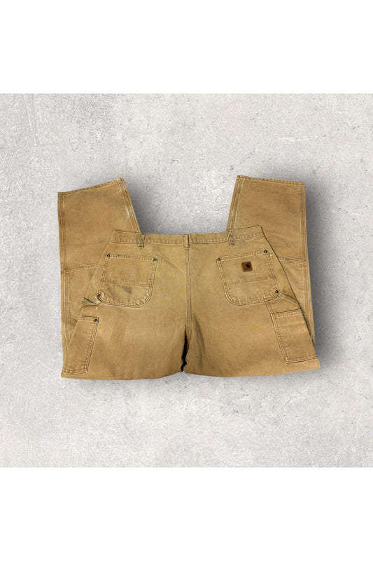 Carhartt B136 BRN Double Knee Dungaree Fit Carpenter Workwear Pants- SZ 42 x 34