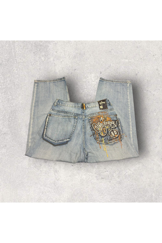 Vintage Pepe Jeans London Embroidered Wide-Leg Denim Jeans- SZ 34 x 29