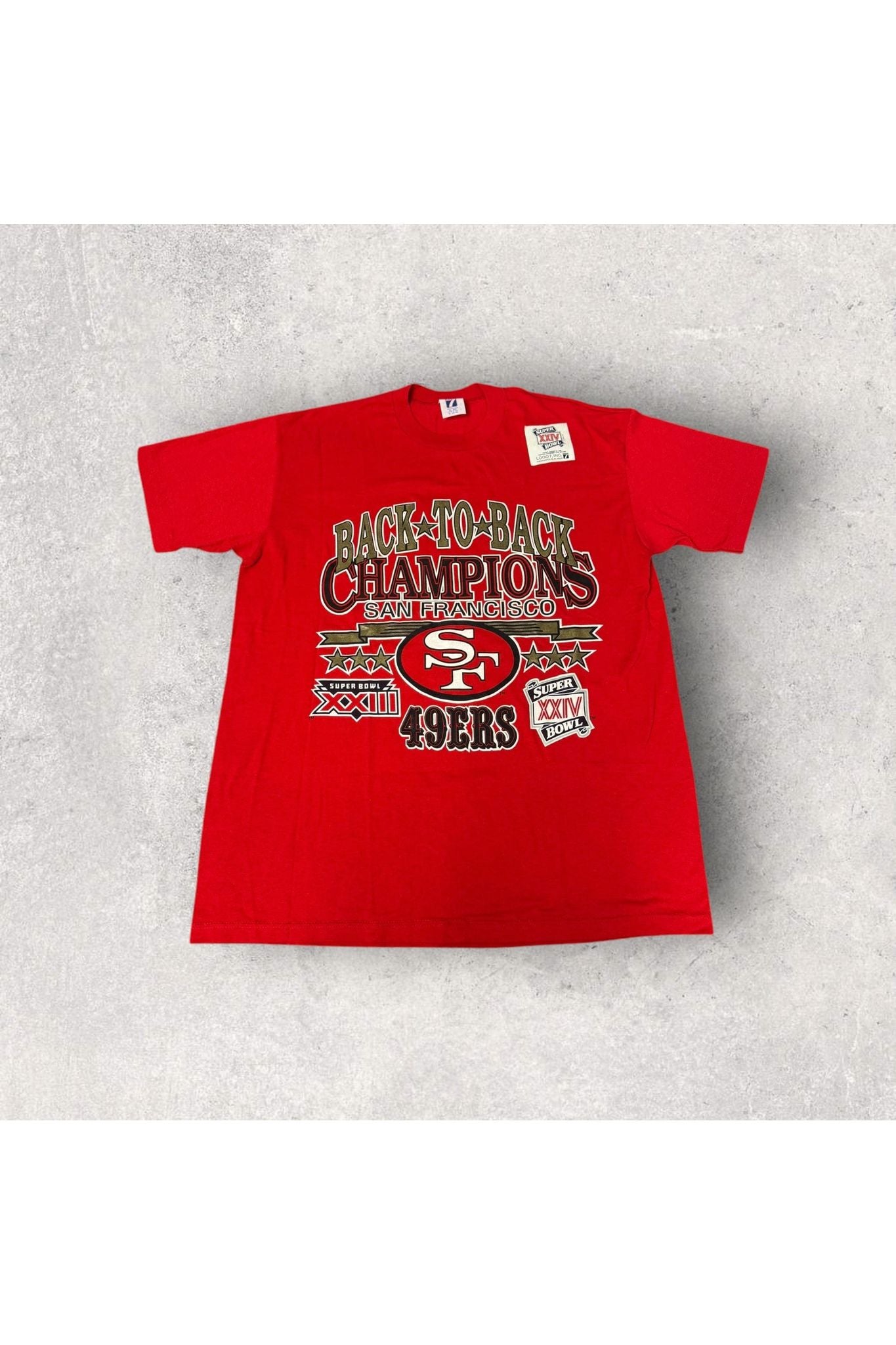 Vintage Deadstock 1990 Super Bowl XXIV Back To Back Champions San Francisco 49ers Tee- XL