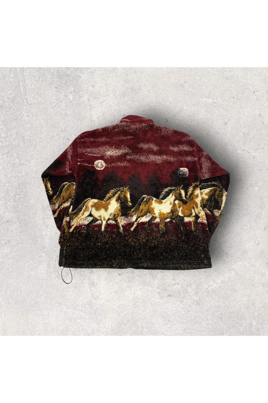 Vintage Mazmania Made In USA Wild Horses All Over Print Fleece Zip Up- XL