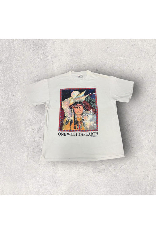 Vintage 1992 Human-I-Tees One With The Earth Native American Tee- L