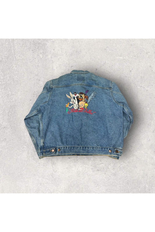 Vintage Three Rivers Looney Tunes That's All Folks! Embroidered Denim Jacket- XL