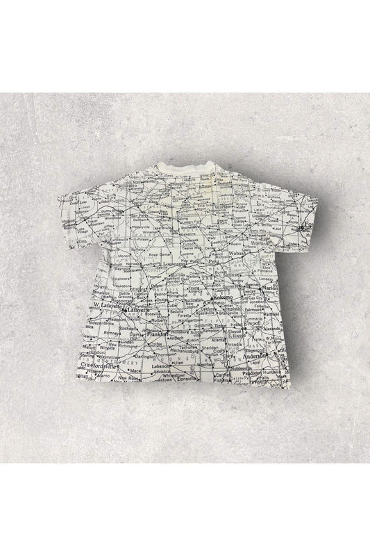 Vintage Sun Sportswear Indiana Map All Over Print Tee- L