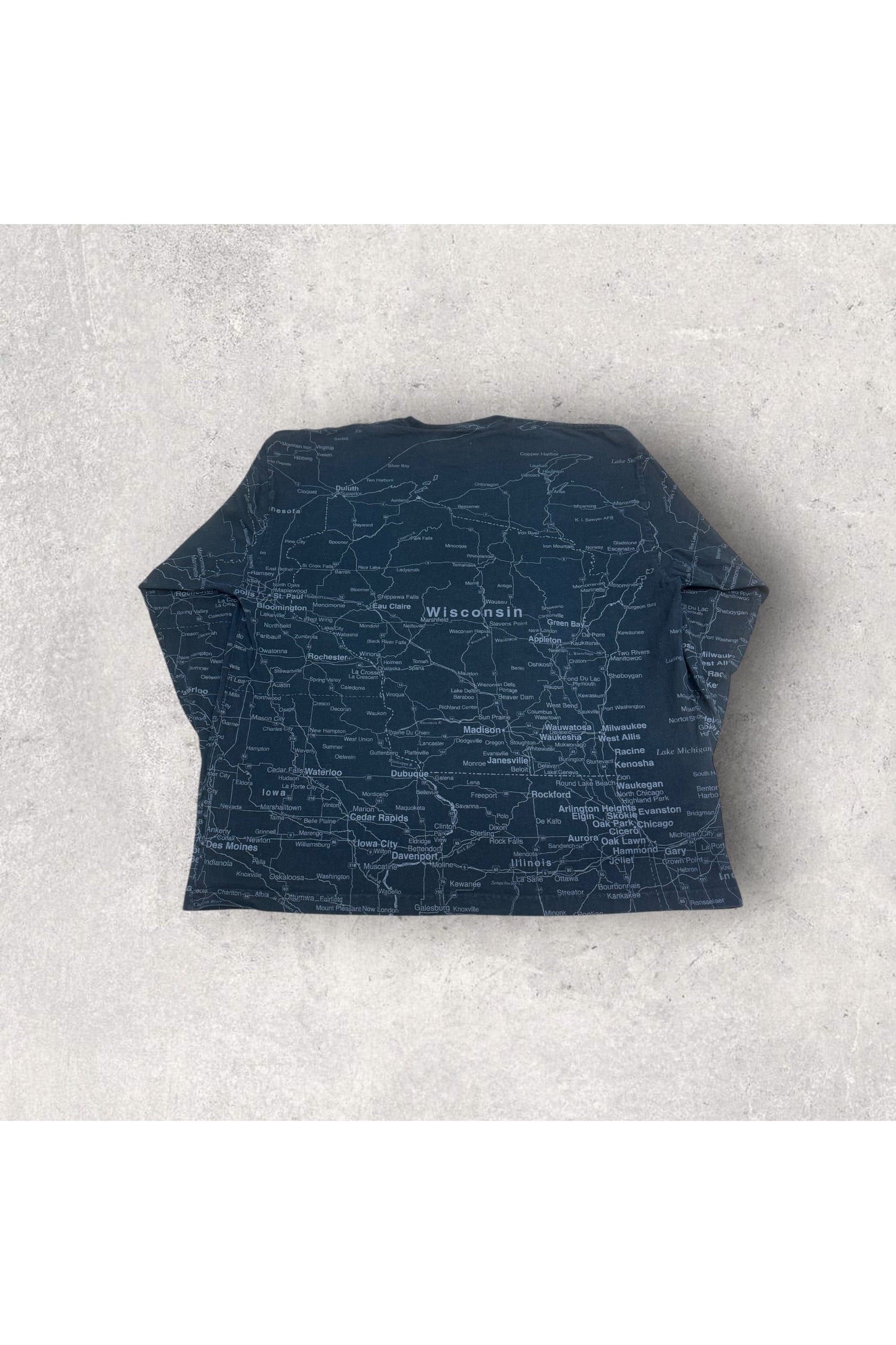 Vintage State of Mine Wisconsin The Badger State All Over Print Map Long Sleeve- XXL