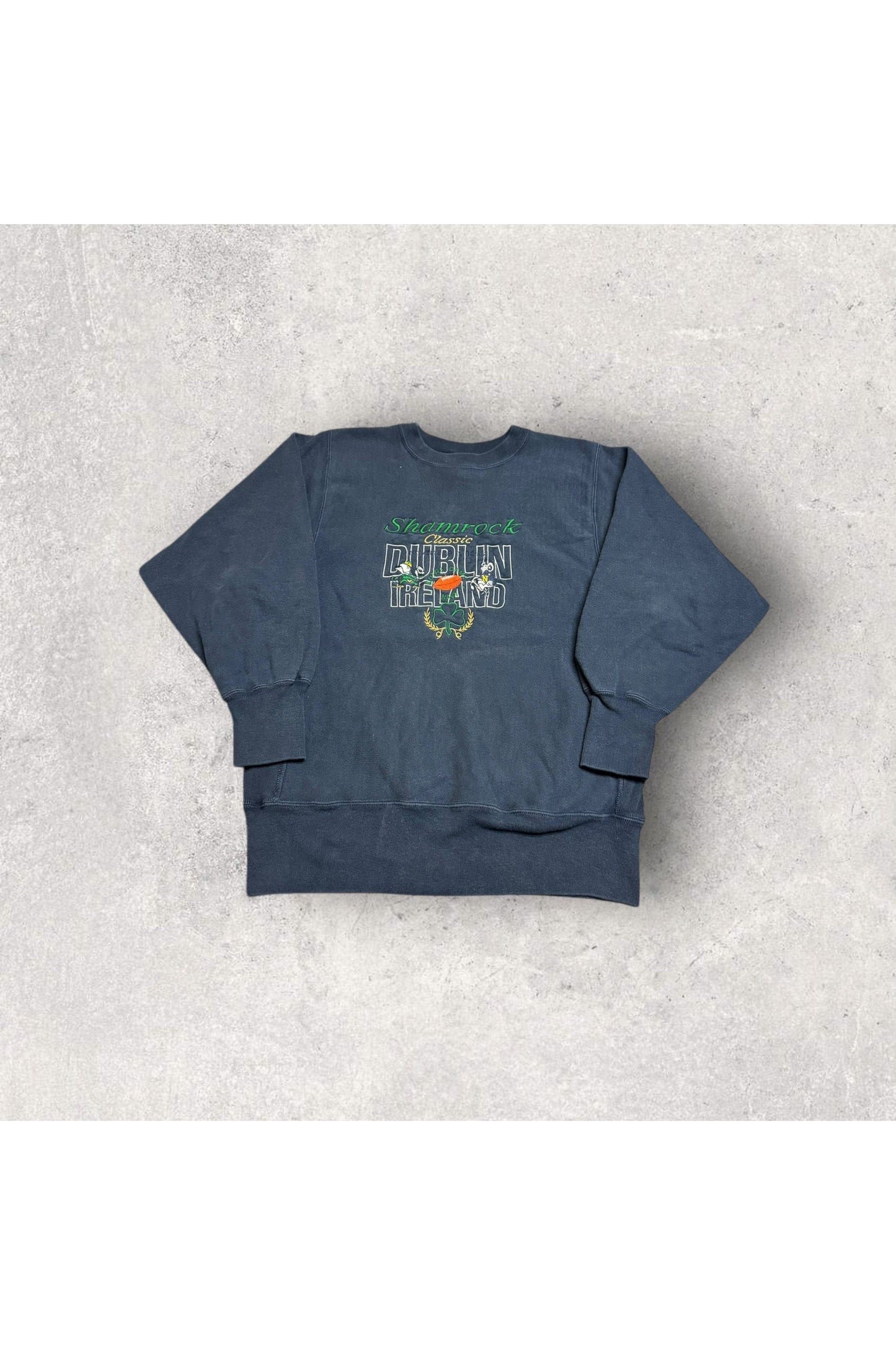 Vintage Champion Reverse Weave Shamrock Classic Dublin Ireland Notre Dame vs. Navy Embroidered Crewneck- L