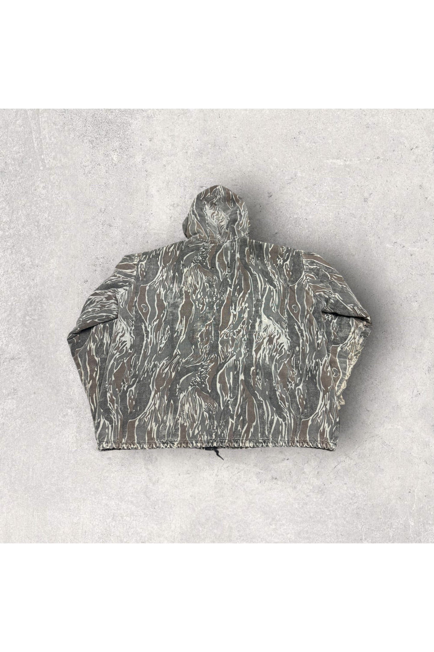 Vintage Tree Bark Hooded Camo Jacket- S/M