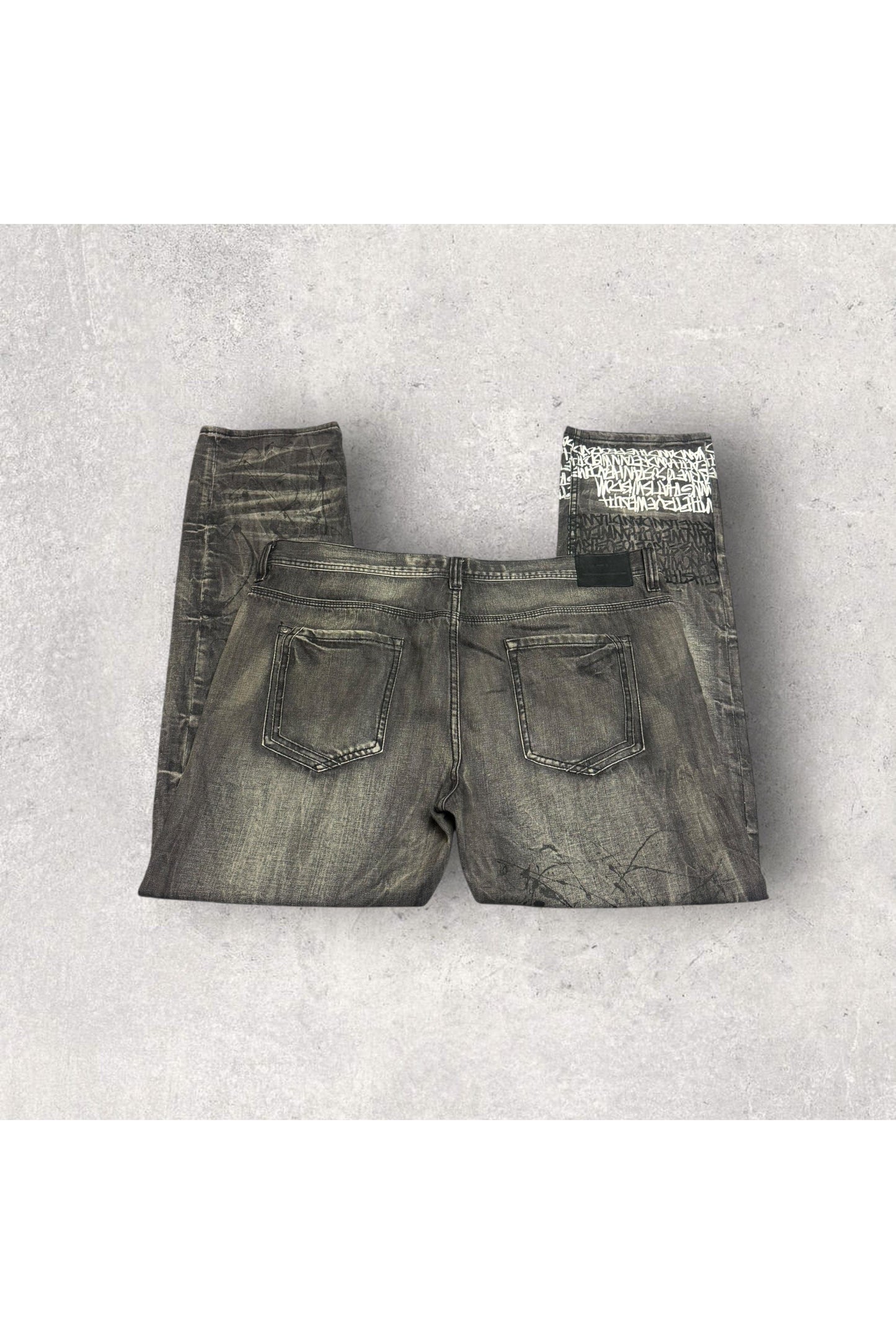Vintage Y2K Parish Nation Distressed Baggy Fit Acid Wash Splatter Jeans - SZ 42 x 32