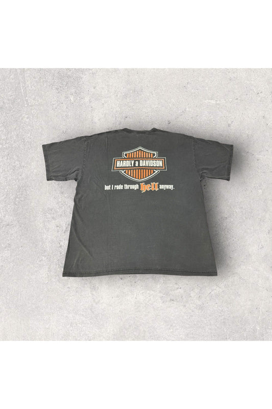 Vintage 2000s Y2K Hell Michigan Hardly A Davidson But I rode Through Hell Anyway Tee- XL