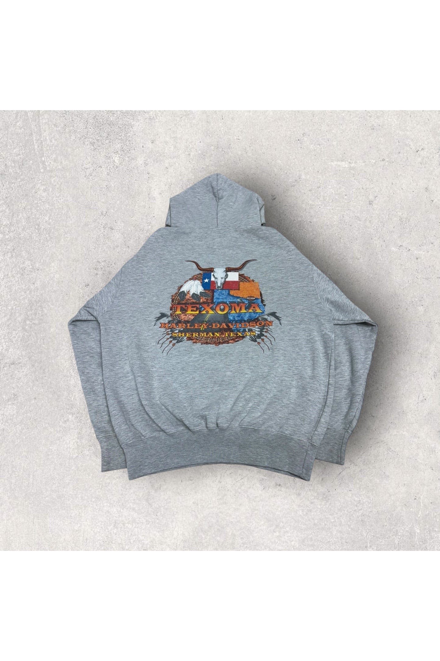 Vintage Y2K Texoma Harley-Davidson Skull All Over Print Hoodie- XL
