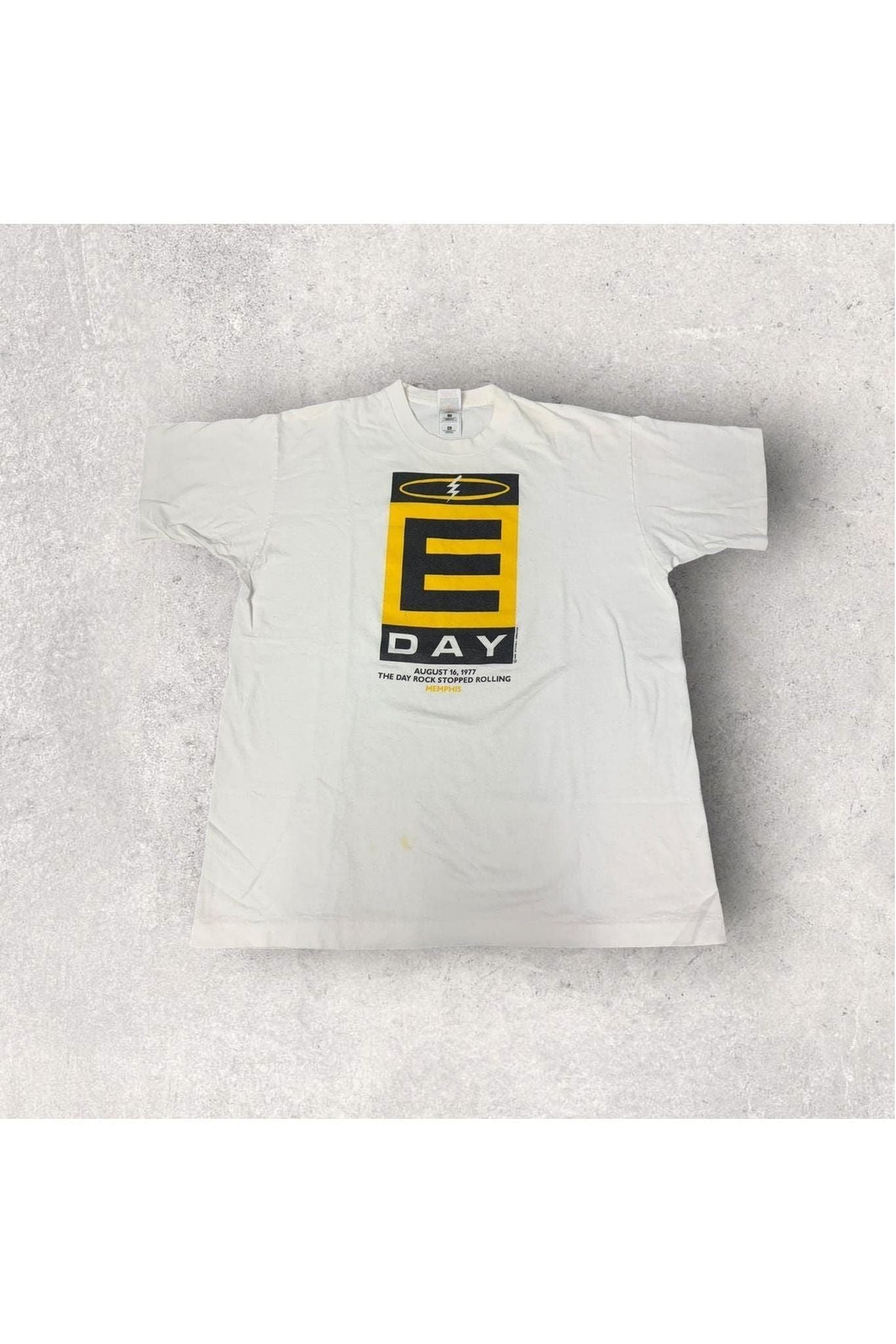 Vintage 1989 ELVIS E Day August 16, 1977 The Day Rock Stopped Rolling Tribute Tee- XL