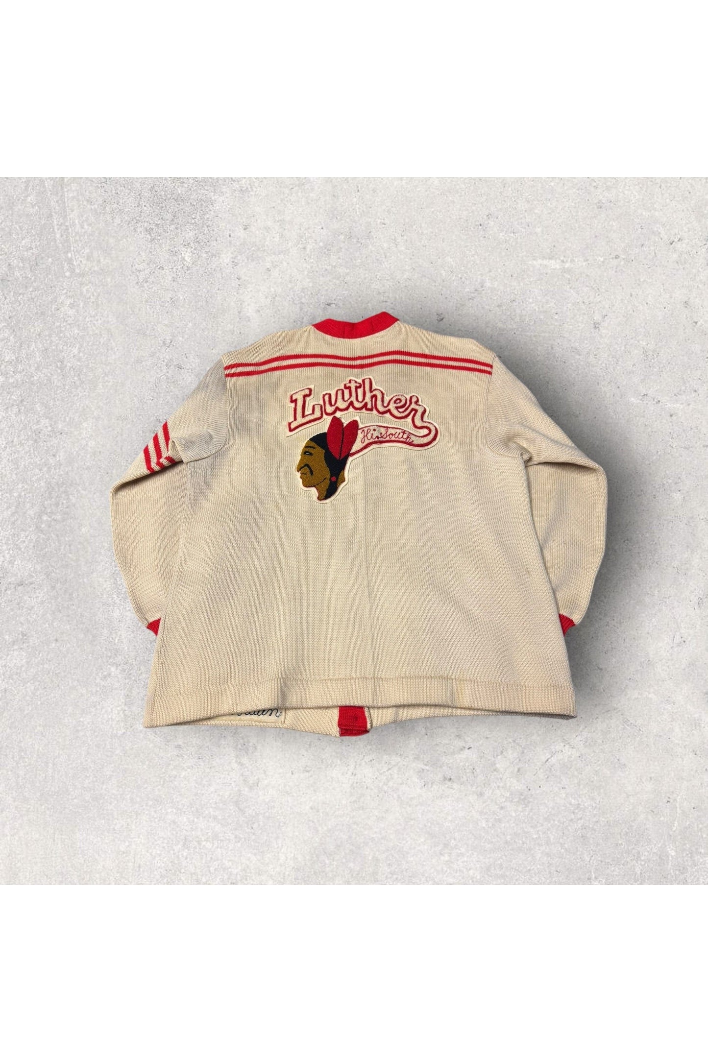 Vintage Logan Knitting Mills 1967 Luther Hill South Highschool Chicago Knit Cardigan Sweater- XL