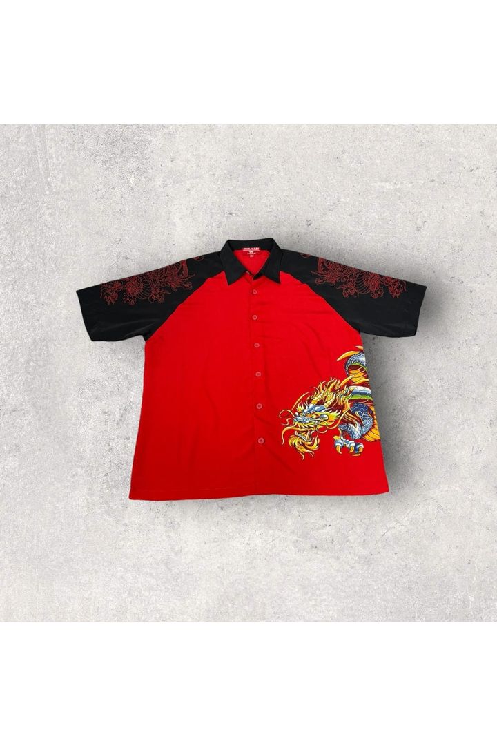 Vintage JNCO JEANS Chinese Dragon Short Sleeve Button Up- XL