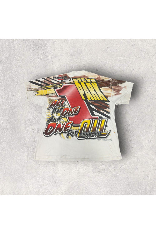 Vintage Chase Authentics Steve Park Pennzoil NASCAR All Over Print Racing Tee- L