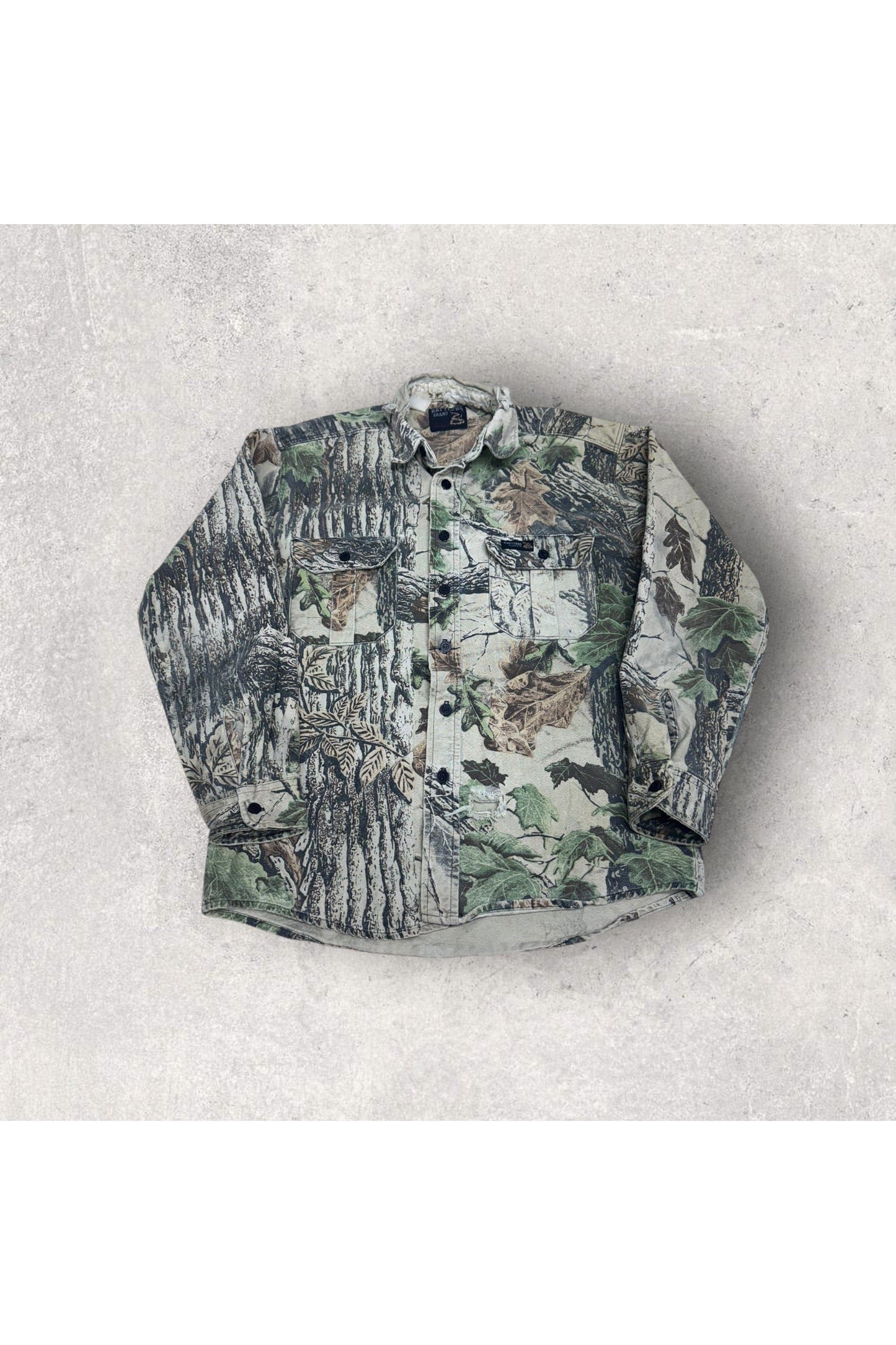 Vintage Rattlers Brand Made In USA Real Tree Camo Long Sleeve Button Up- L