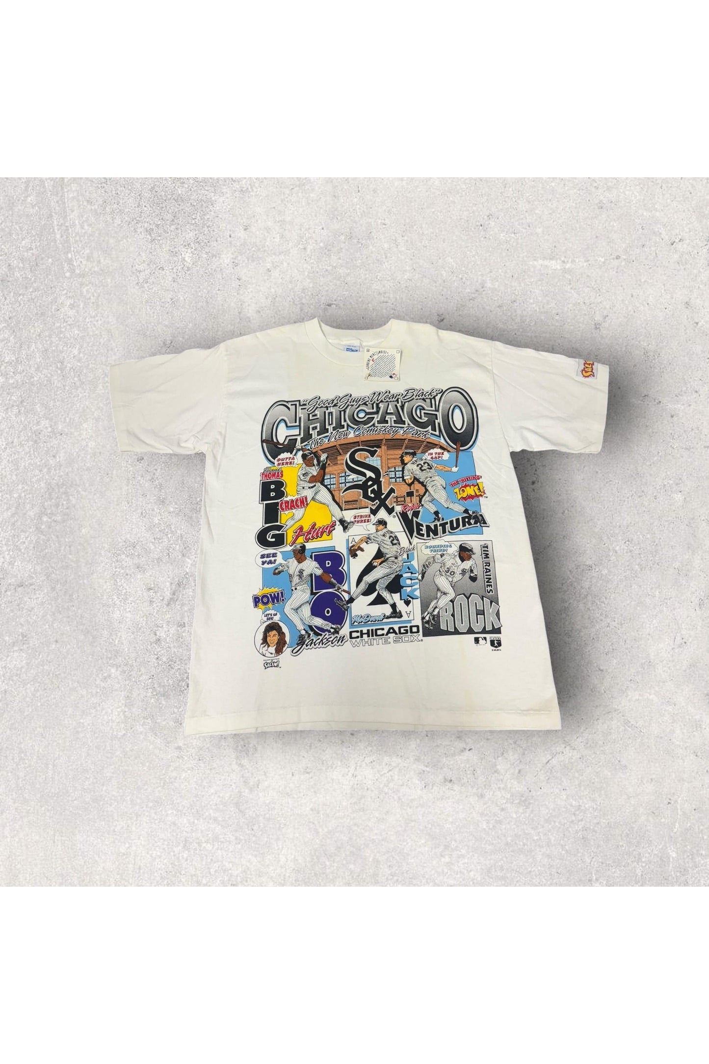 Vintage Deadstock Salem Sportswear 1993 Chicago White Sox Good Guys Wear Black Comic Tee- L