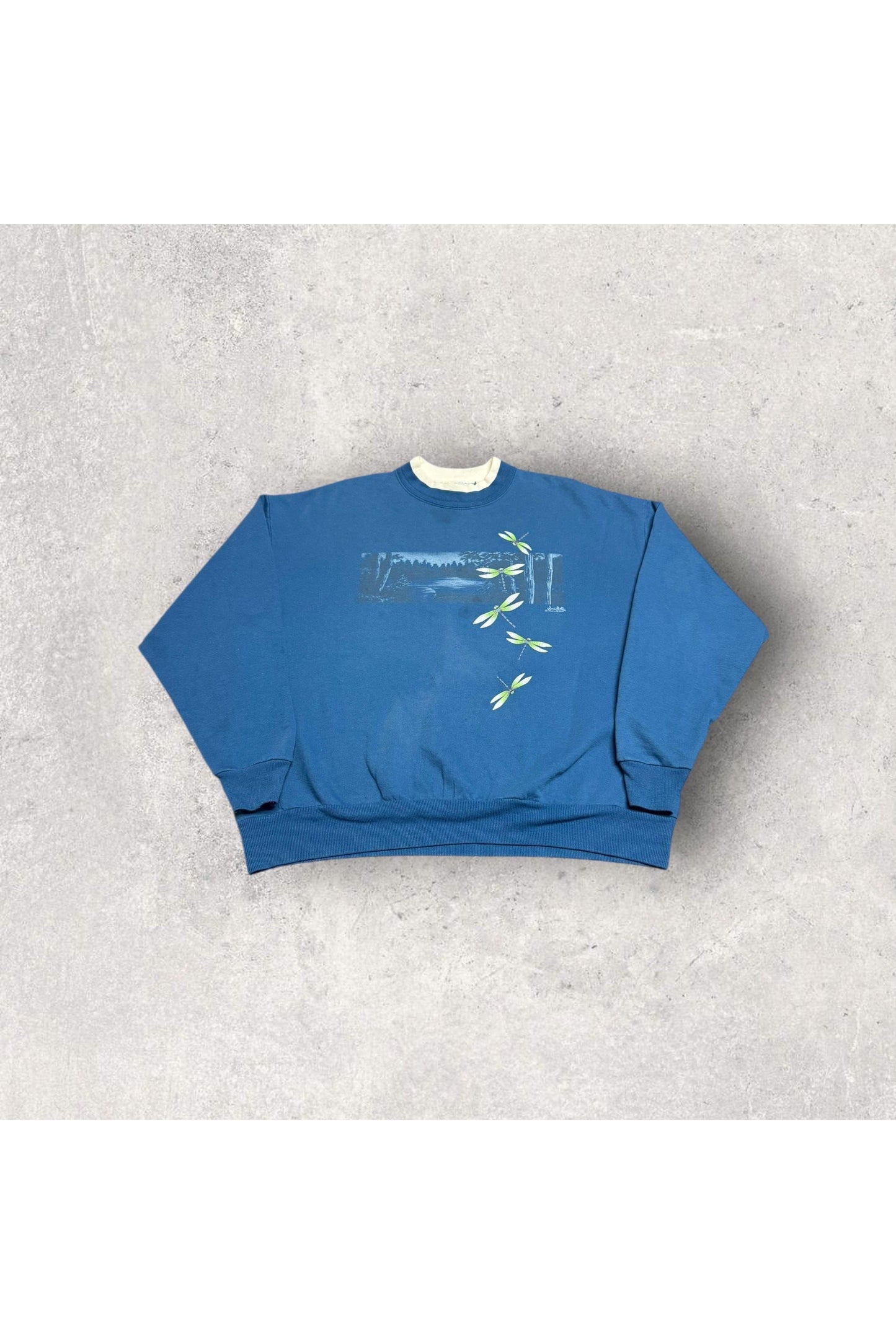 Vintage Morning Sun Dragon Flies Nature Crewneck- XL