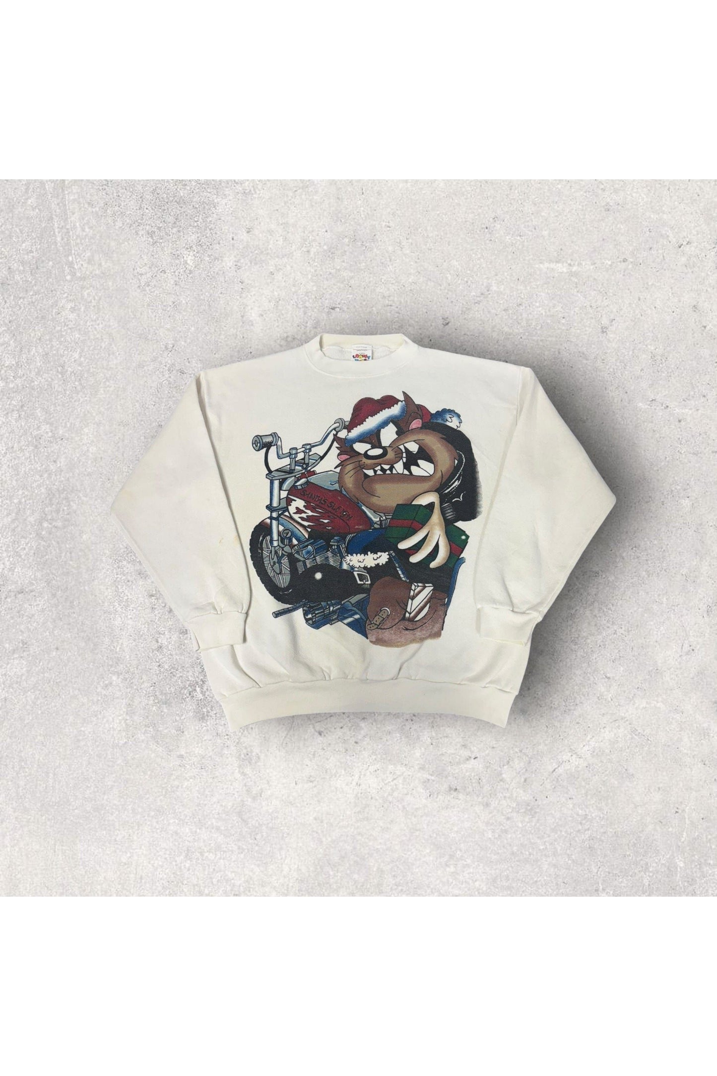 Vintage 90s Looney Tunes TAZ Santa's Sleigh Christmas Crewneck- L