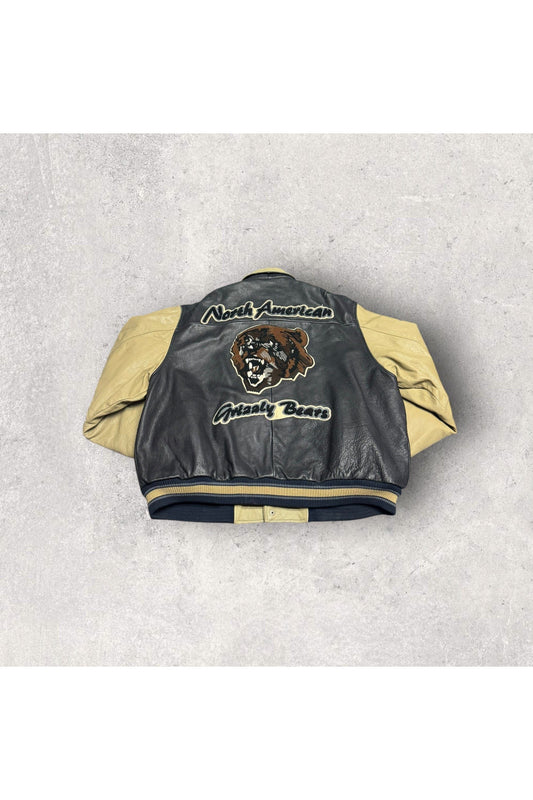 Vintage Y2K Bear USA North American Grizzly Bears Leather Letterman Jacket- 4XL