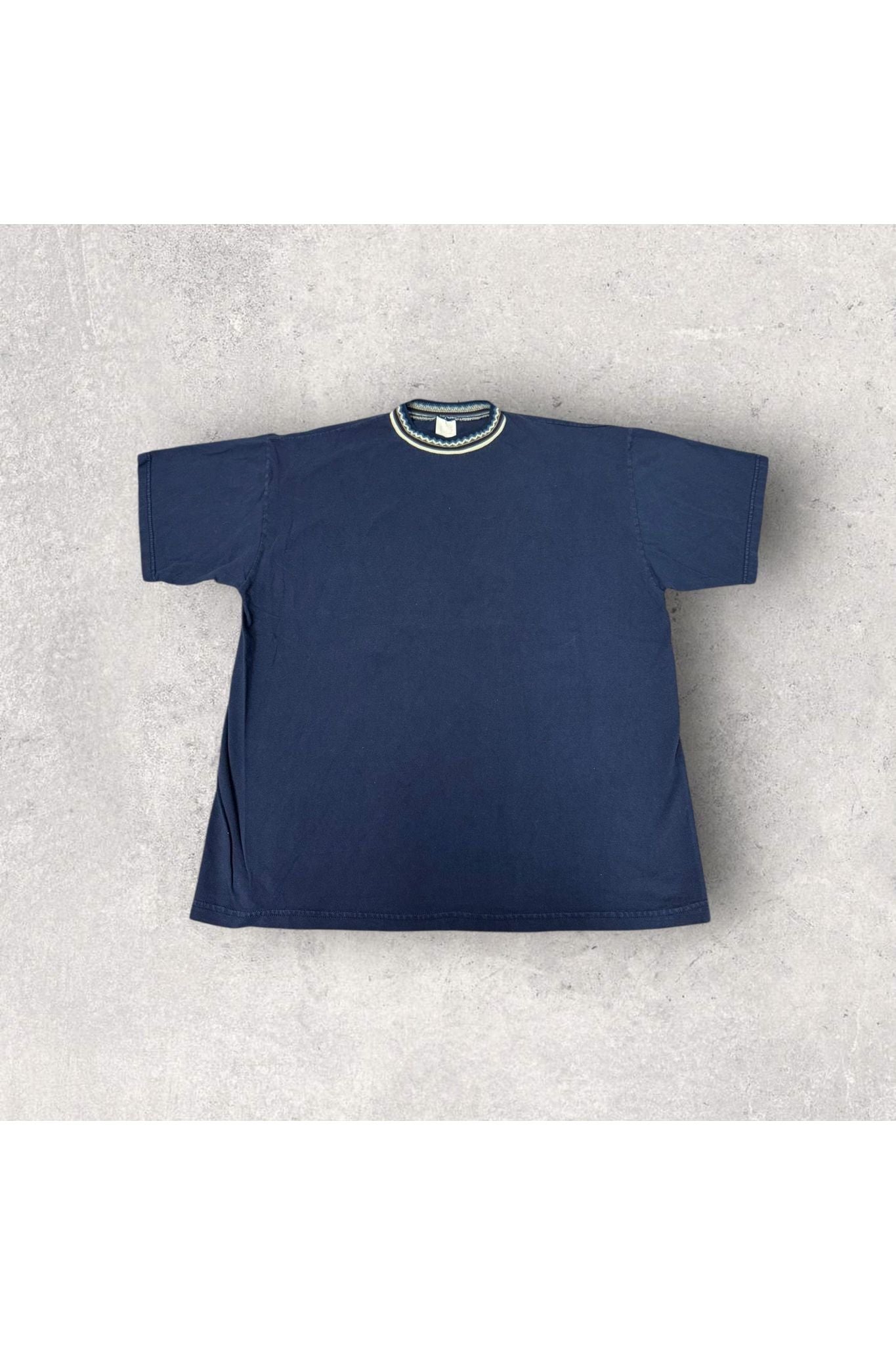 Vintage Made In USA Mock Neck Jacquard Pattern Collared Tee- L