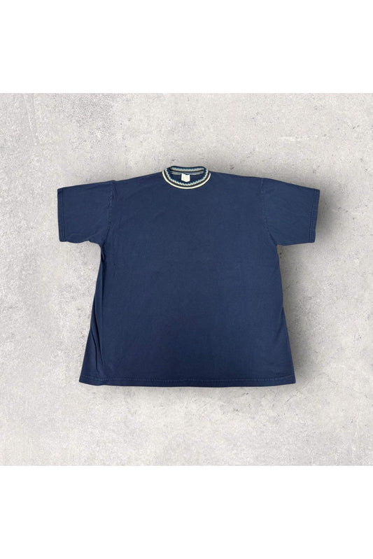 Vintage Made In USA Mock Neck Jacquard Pattern Collared Tee- L