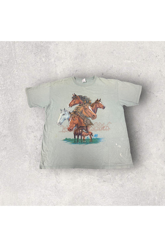 Vintage San Segal Horses Graphic Nature Tee- XL