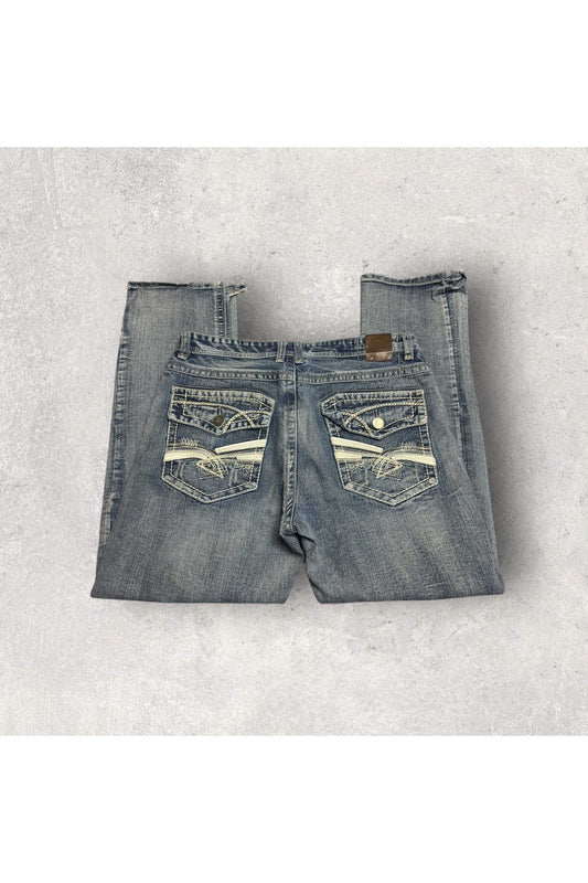 Vintage Y2K GS115 Distressed Denim Slim Fit Embroidered Pockets Jeans- SZ 36 x 31