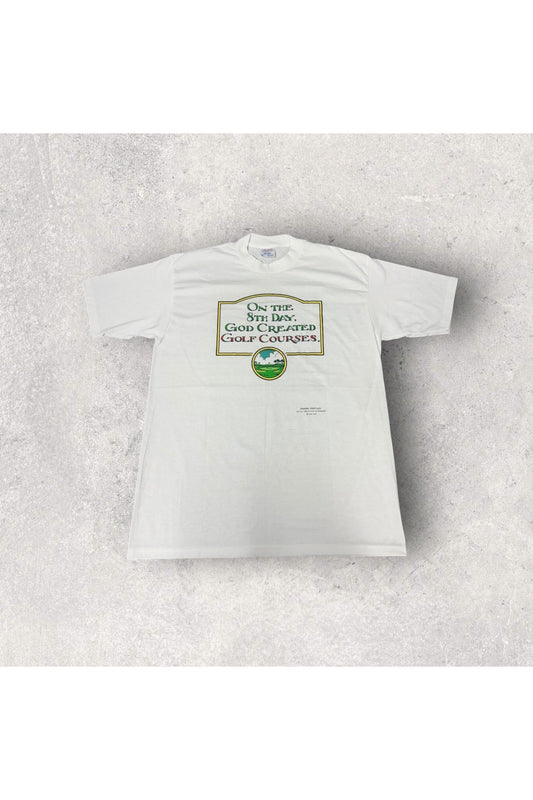 Vintage Single Stitch Shoebox Greetings On The 8th Day, God Created Golf Courses Tee- XL