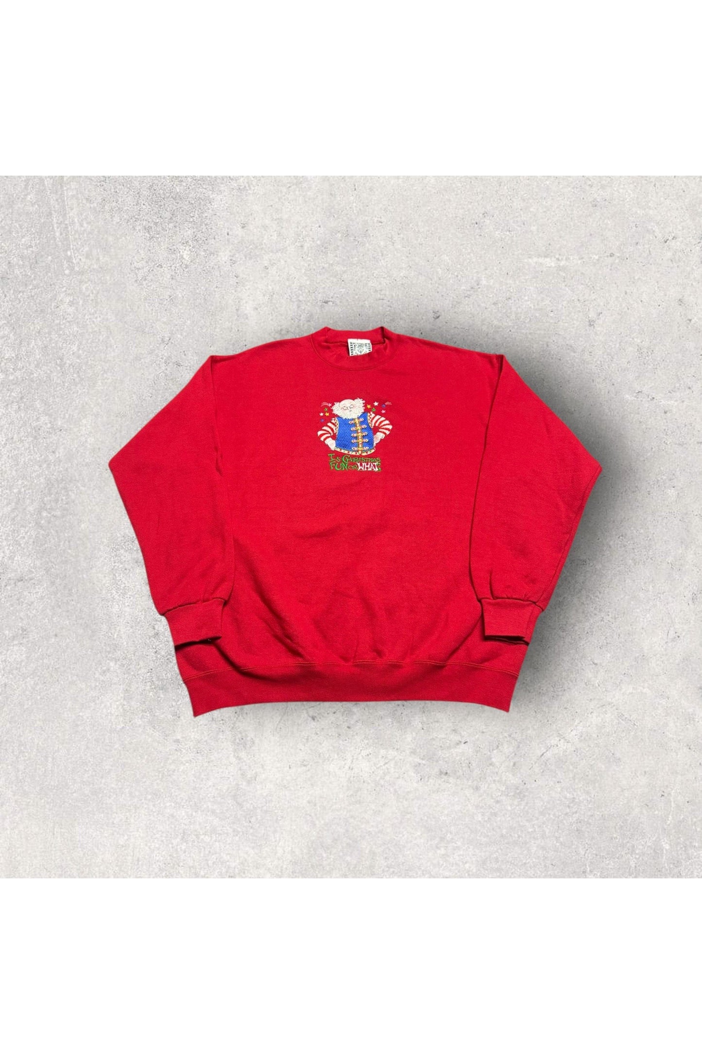 Vintage Made In USA Mary Elgelbreit Is Christmas Fun or What? Embroidered Crewneck- XL