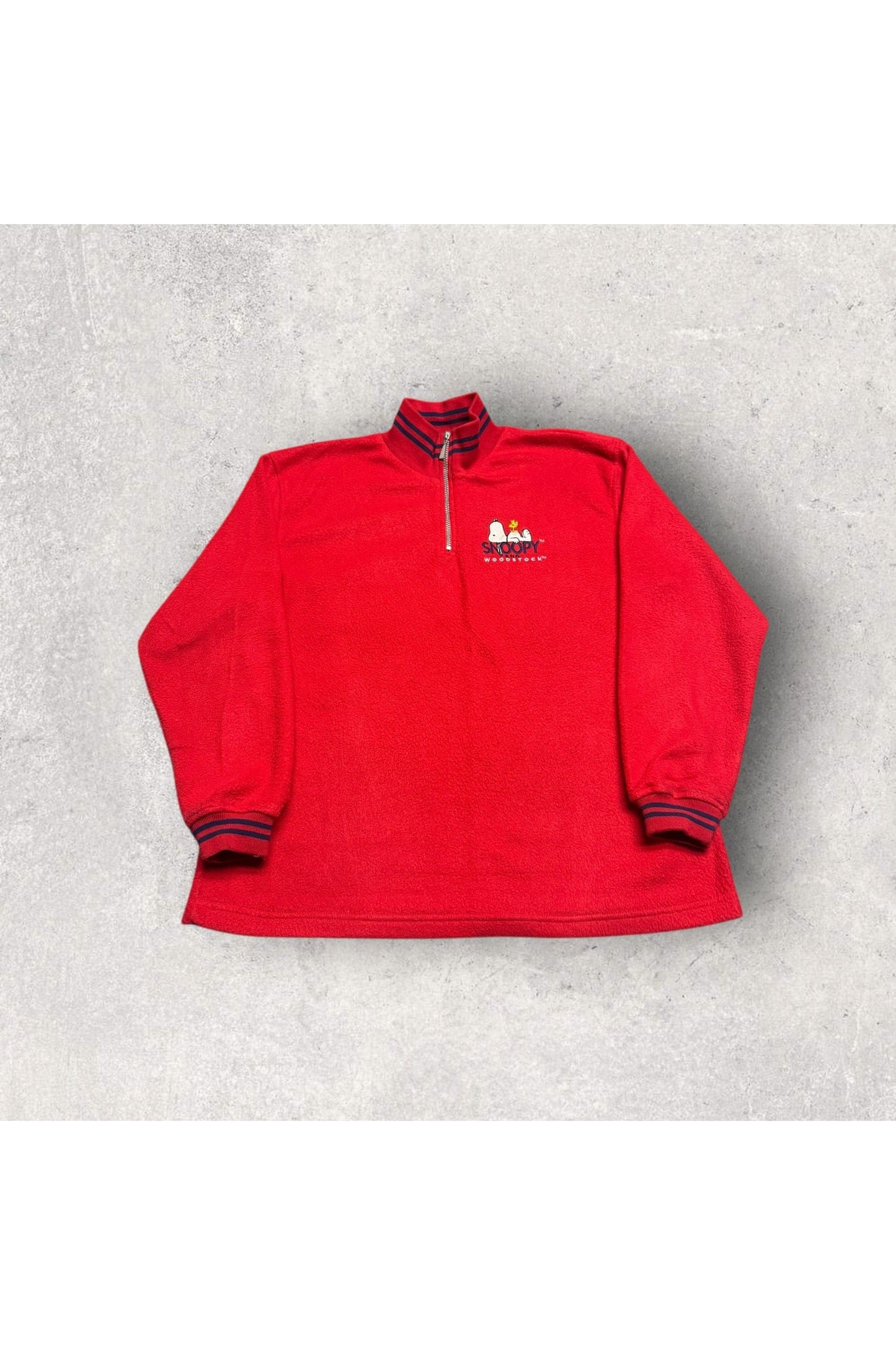 Vintage Peanuts Collection Snoopy and Woodstock Embroidered 1/4 Fleece Pullover- XL