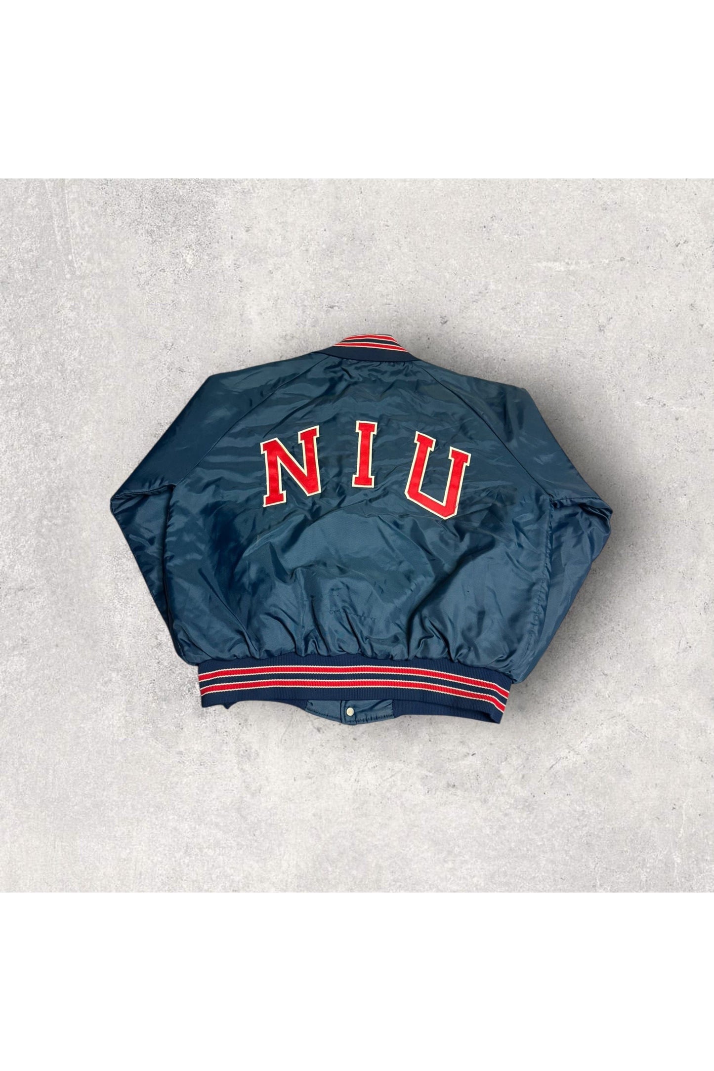 Vintage Holloway 80s NIU Huskies Northern Illinois University Satin Bomber Jacket- XXL
