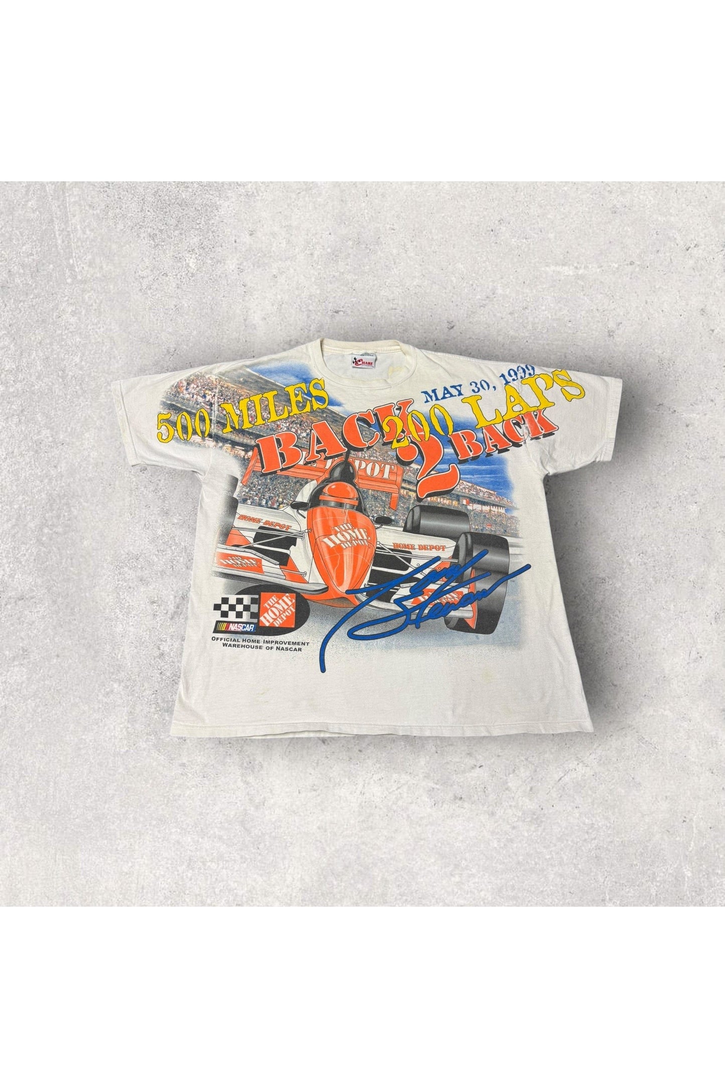 Vintage Chase Authentics 1999 Tony Stewart Back 2 Back NASCAR All Over Print Racing Tee- L