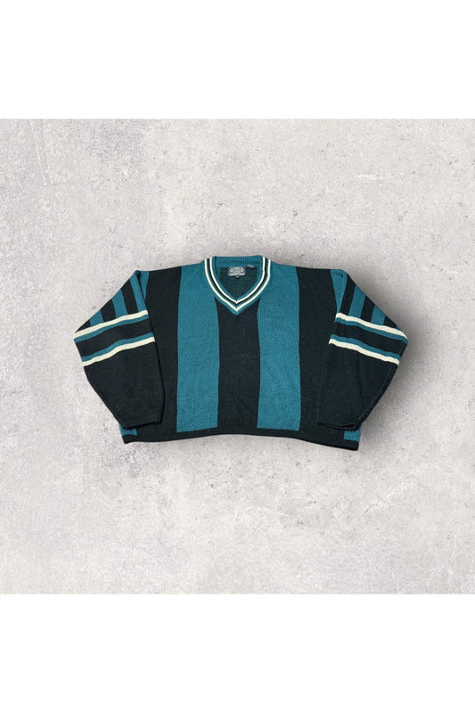 Vintage Point Zero Clothing V-Neck Knit Sweater- XL