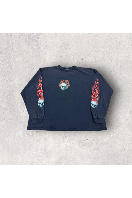 Vintage Flaming Skull Long Sleeve- XL