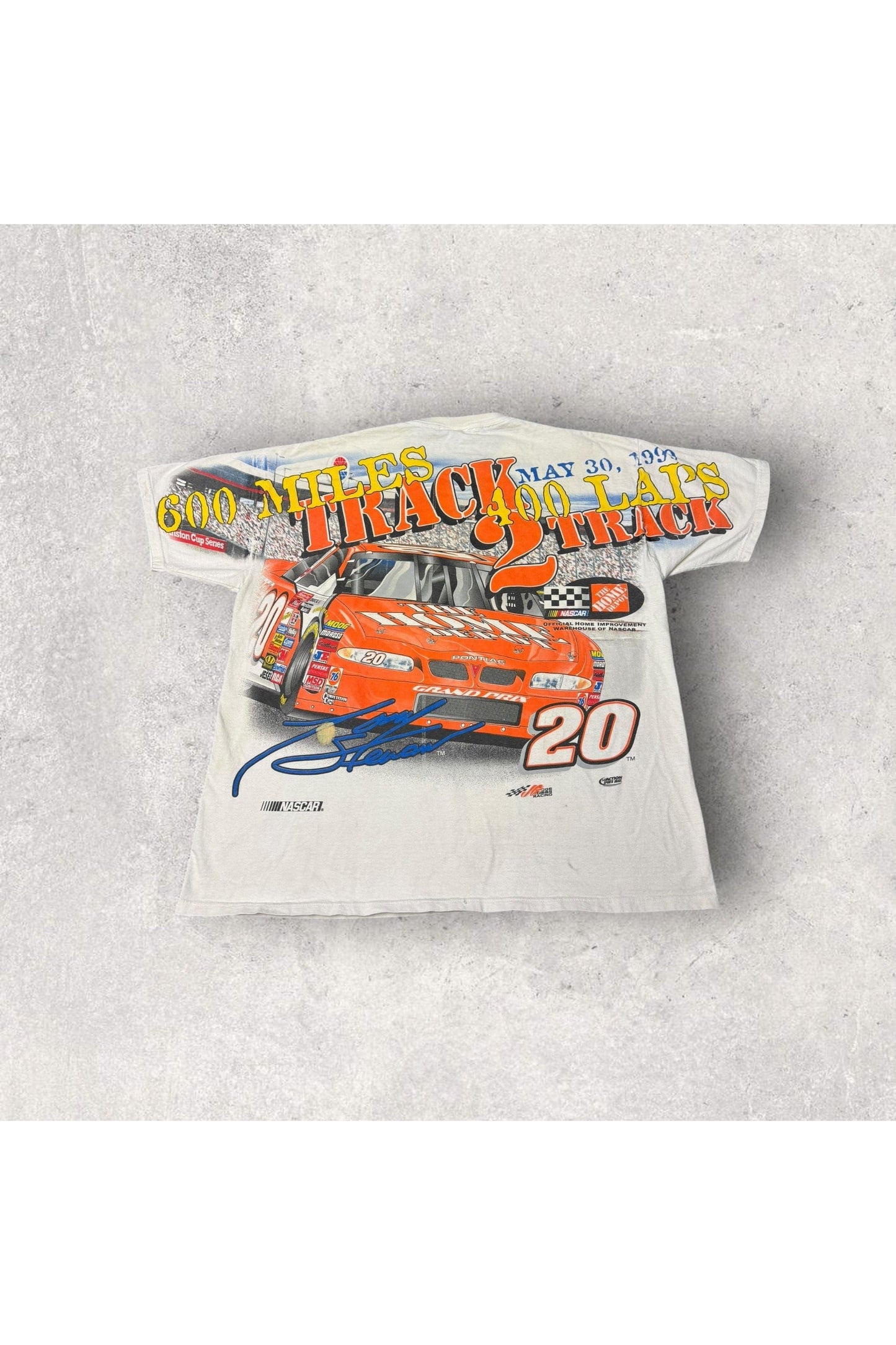 Vintage Chase Authentics 1999 Tony Stewart Back 2 Back NASCAR All Over Print Racing Tee- L