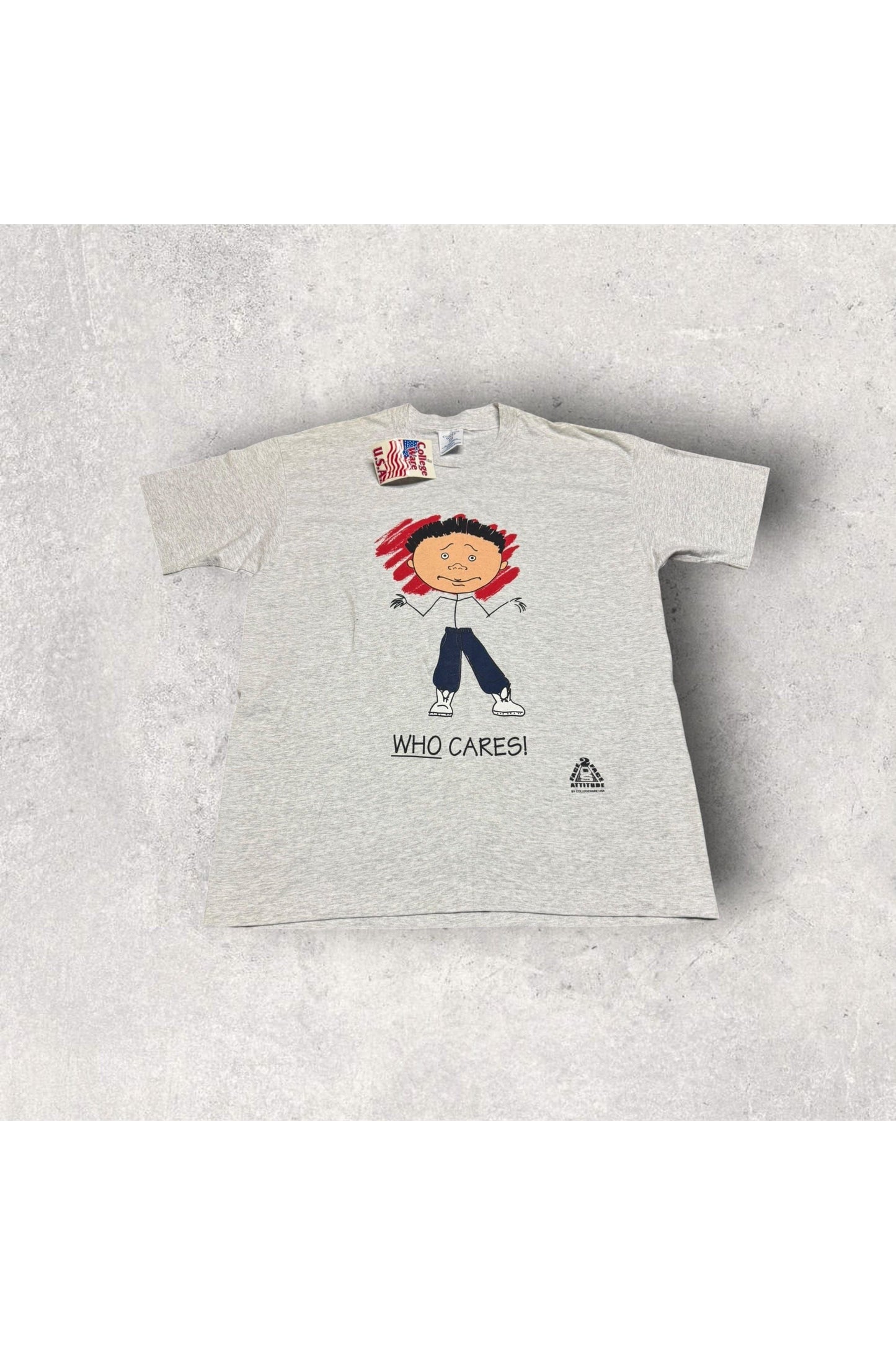 Vintage Deadstock College Wear USA Single Stitch Who Cares! Tee- XL