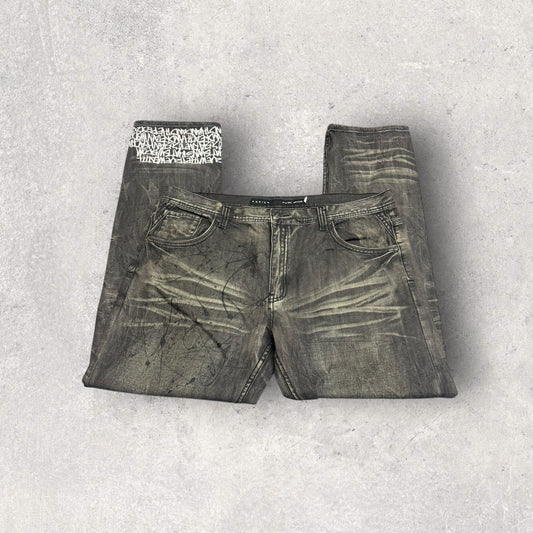 Vintage Y2K Parish Nation Distressed Baggy Fit Acid Wash Splatter Jeans - SZ 42 x 32