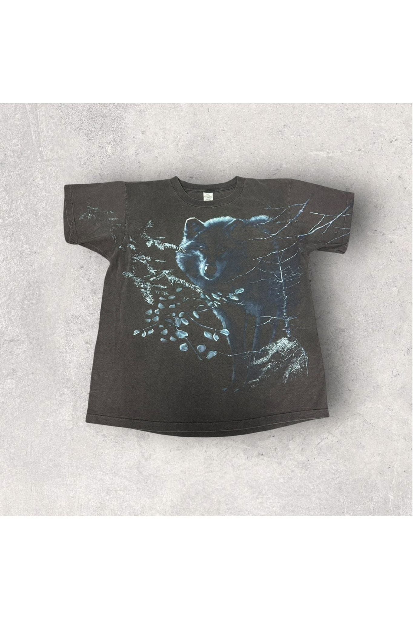 Vintage Turner Made In USA Single Stitch Wolf Nature All Over Print Tee- L