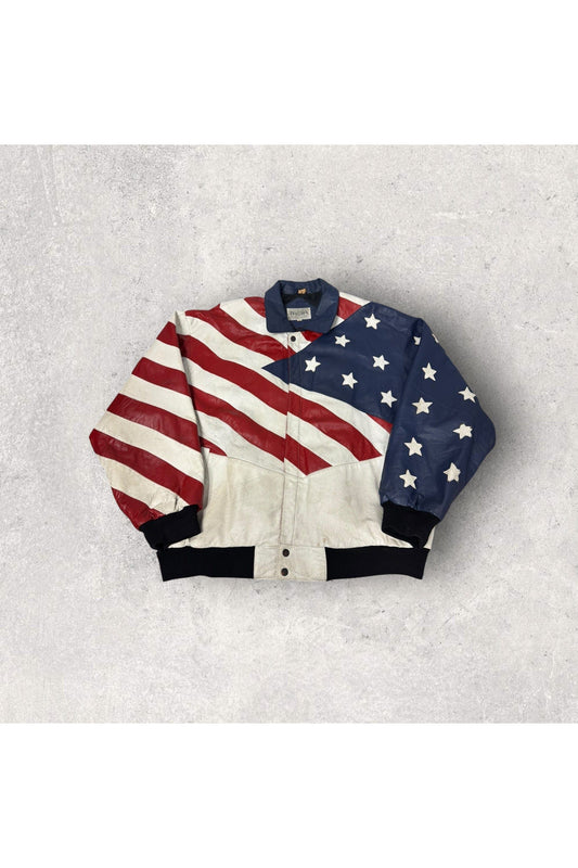 Vintage Pasha American Flag Leather Jacket- L