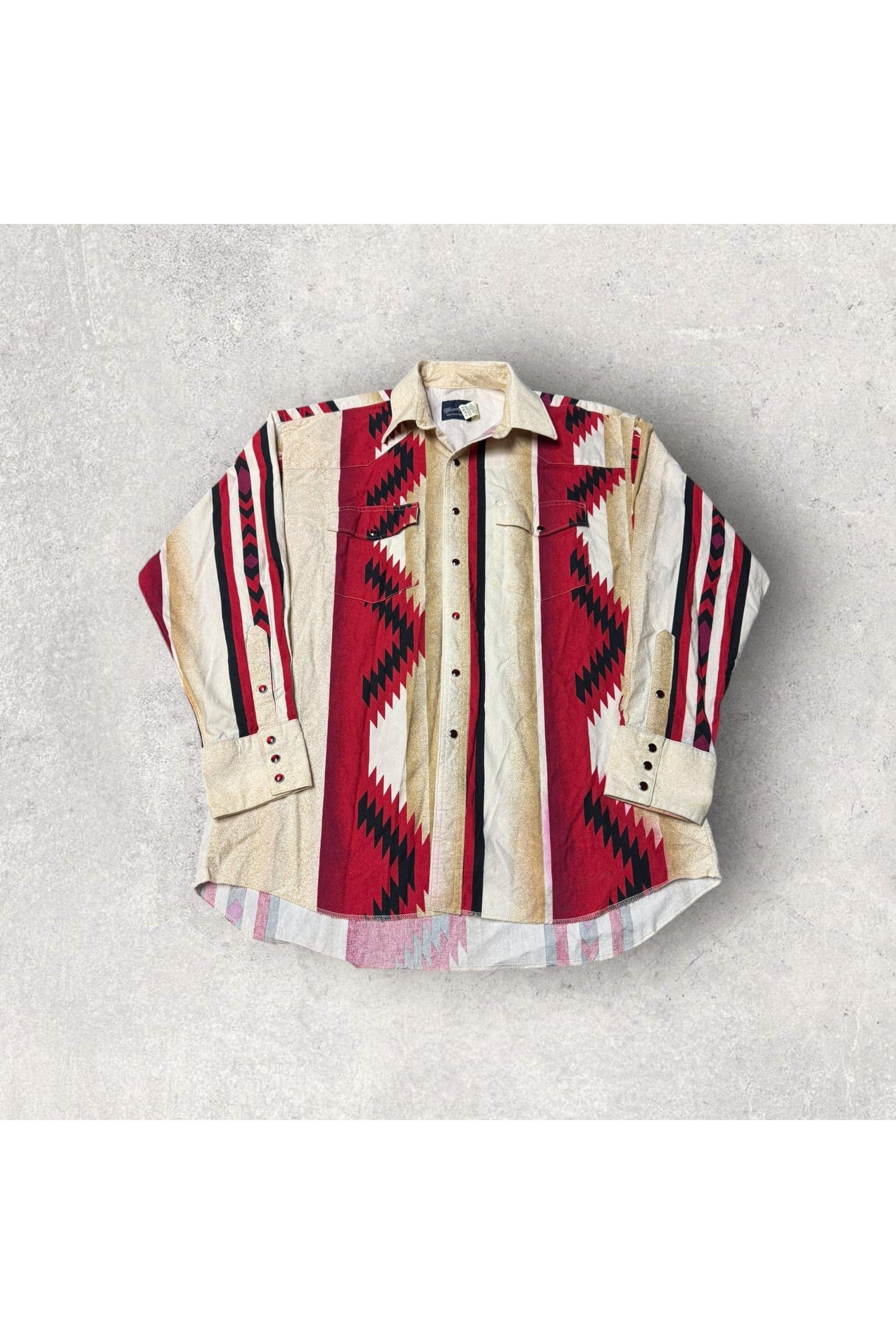 Vintage Wrangler Western Shirts Aztec Western Pearl Snap Long Sleeve Button Up- L