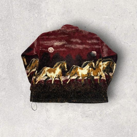 Vintage Mazmania Made In USA Wild Horses All Over Print Fleece Zip Up- XL