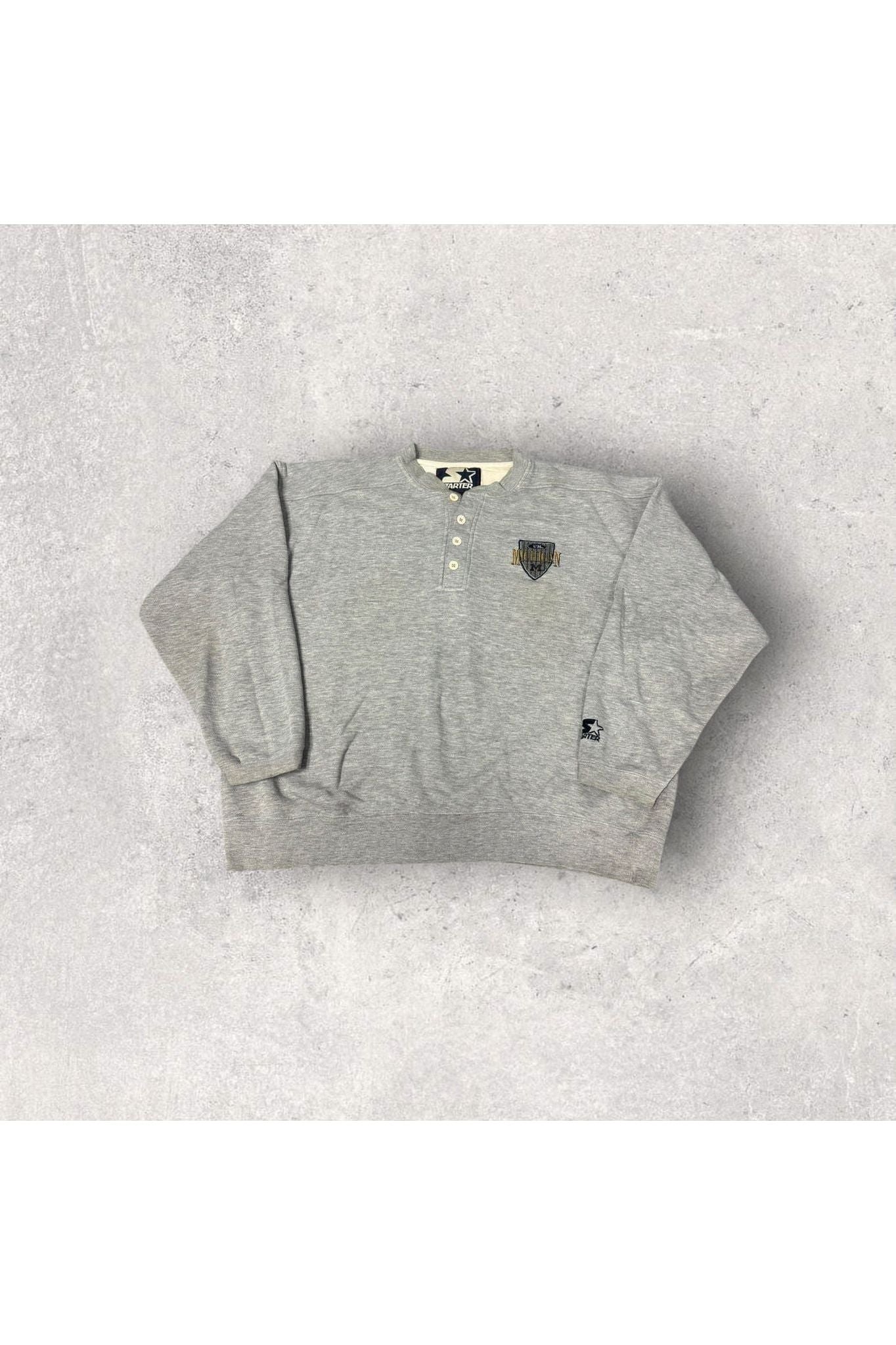 Vintage Starter Michigan University Embroidered Button Up Crewneck- L