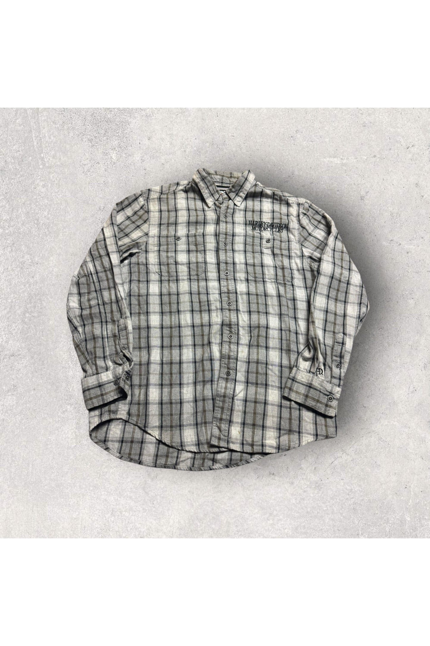 Harley-Davidson Motorcycles Embroidered Long Sleeve Flannel Button Up- L