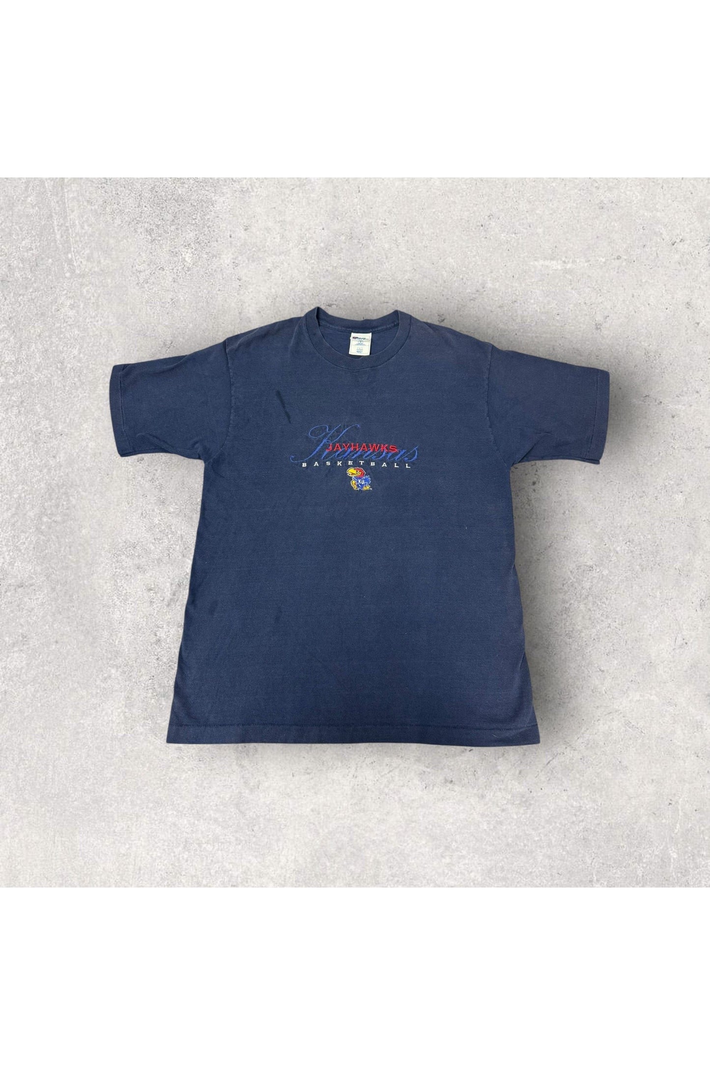 Vintage Pro Player Single Stitch Kansas Jayhawks Basketball Embroidered Tee- L