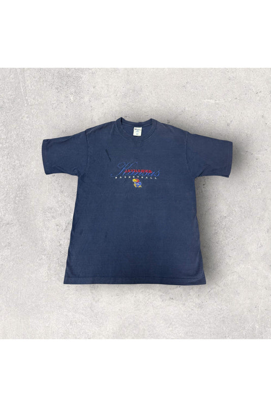 Vintage Pro Player Single Stitch Kansas Jayhawks Basketball Embroidered Tee- L