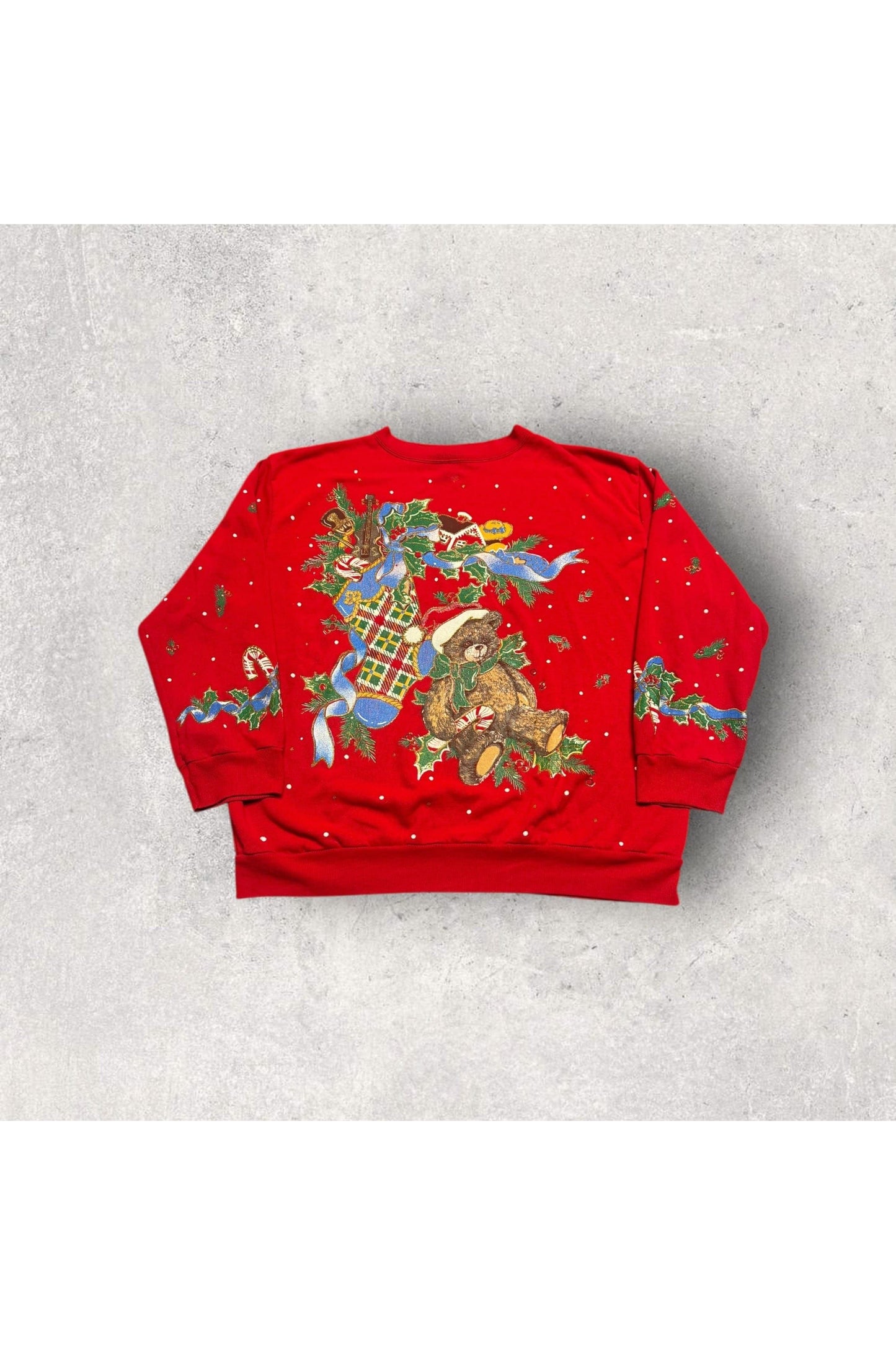 Vintage Holiday Time All Over Print Christmas Crewneck- L