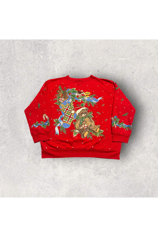 Vintage Holiday Time All Over Print Christmas Crewneck- L
