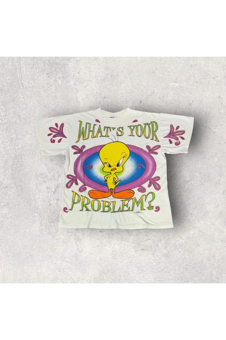 Vintage 1997 Looney Tunes Tweety What's Your Problem? All Over Print Tee- XL